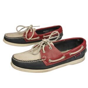 Sebago Docksides Boat Shoes Womens 7.5 Red White Blue Leather USA Made Preppy